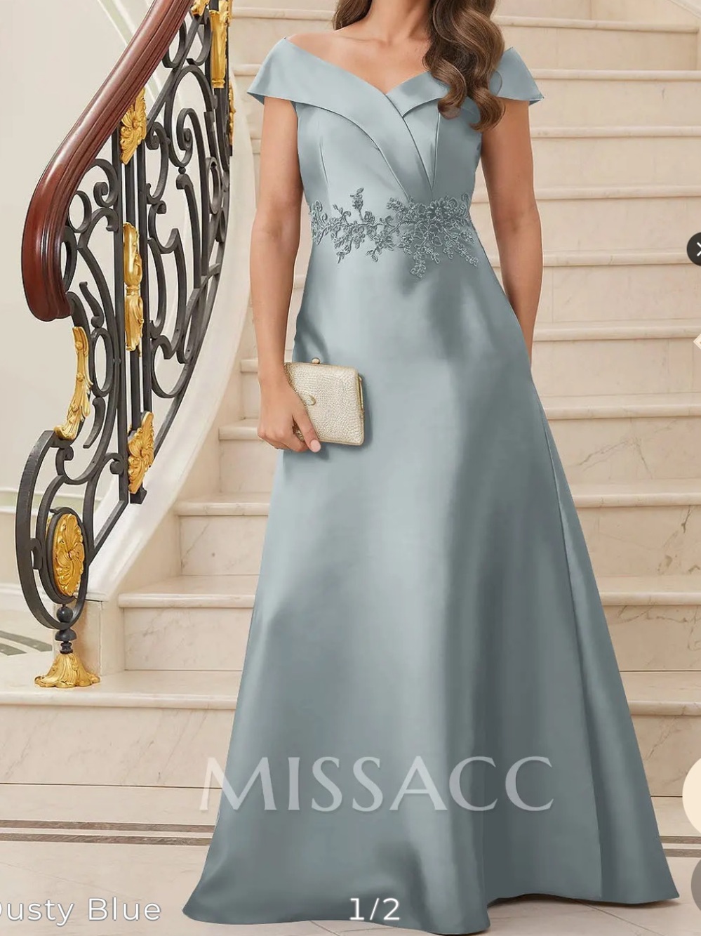 Dusty Blue Off-Shoulder A-Line Evening Dress